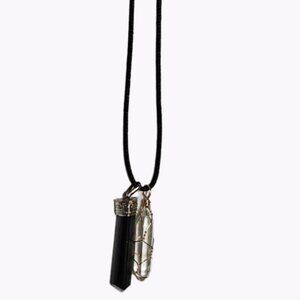 Obsidian Wired Crystal Pendulum Pendant Necklace Spiritual Grounding Jewelry